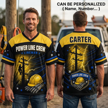 Personalized Lineman Power Line Crew Football Jersey - Custom Name Electrical Worker Mesh Apparel