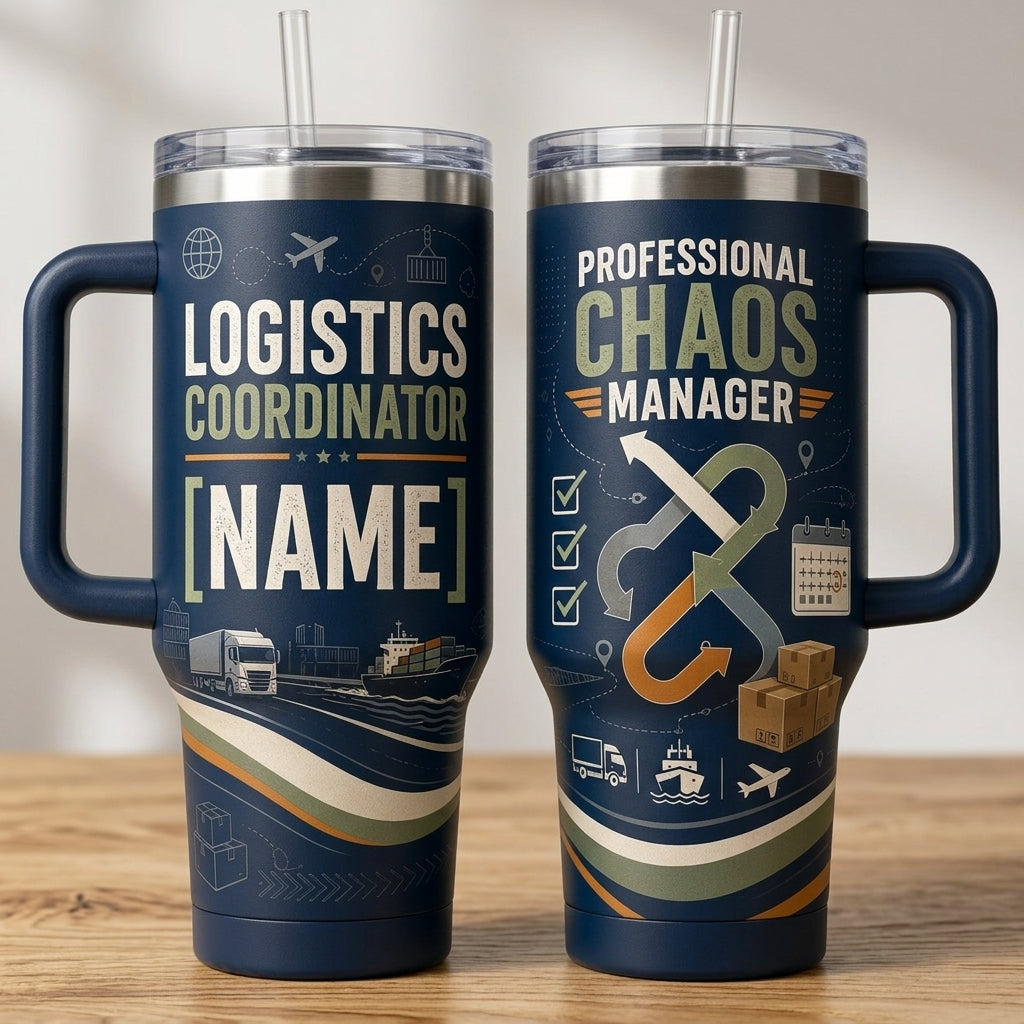 Personalized Logistics Coordinator 40oz Tumbler with Handle - Custom Professional Chaos Manager Gift - 40oz tumbler mockup 2