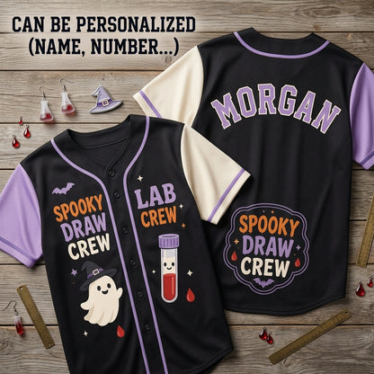 Personalized Spooky Draw Crew Halloween Baseball Jersey - Custom Lab Crew Phlebotomist Gift