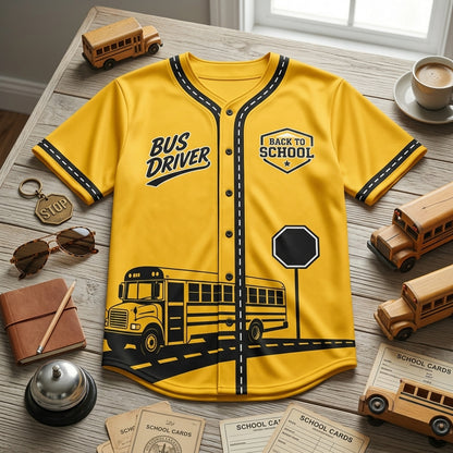 Personalized School Bus Driver Baseball Jersey - Custom Name Back to School Yellow Athletic Shirt