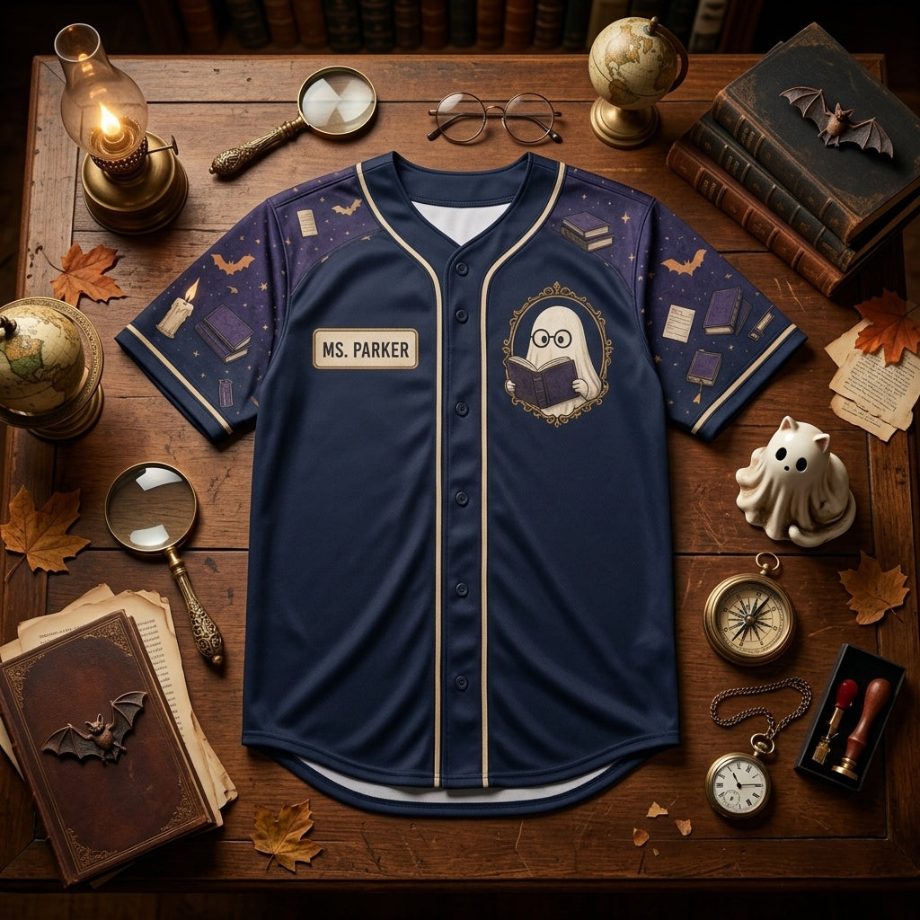 Personalized Haunted Library Baseball Jersey - Custom Ghost Librarian of the Boo-k Shelves Shirt