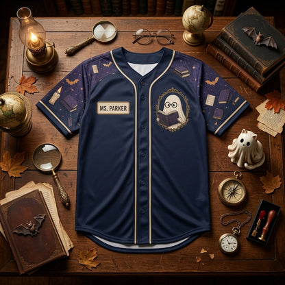 Personalized Haunted Library Baseball Jersey - Custom Ghost Librarian of the Boo-k Shelves Shirt