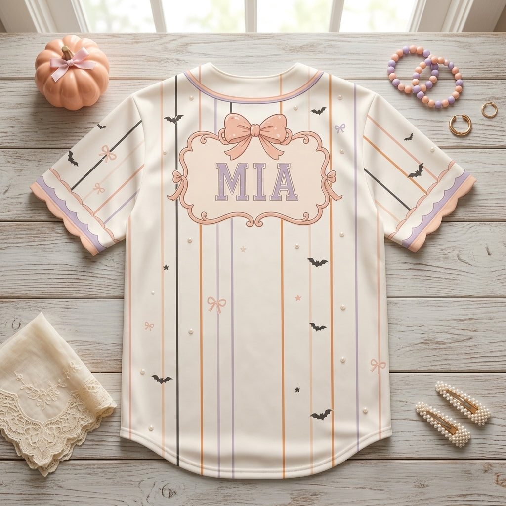 Personalized Duck Duck Boo Halloween Baseball Jersey - Custom Name Pink Coquette Aesthetic Jersey