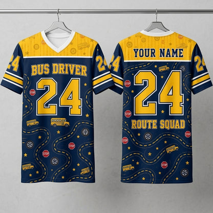 Personalized Bus Driver Mesh Football Jersey - Custom Name Route Squad School Bus Driver Gift