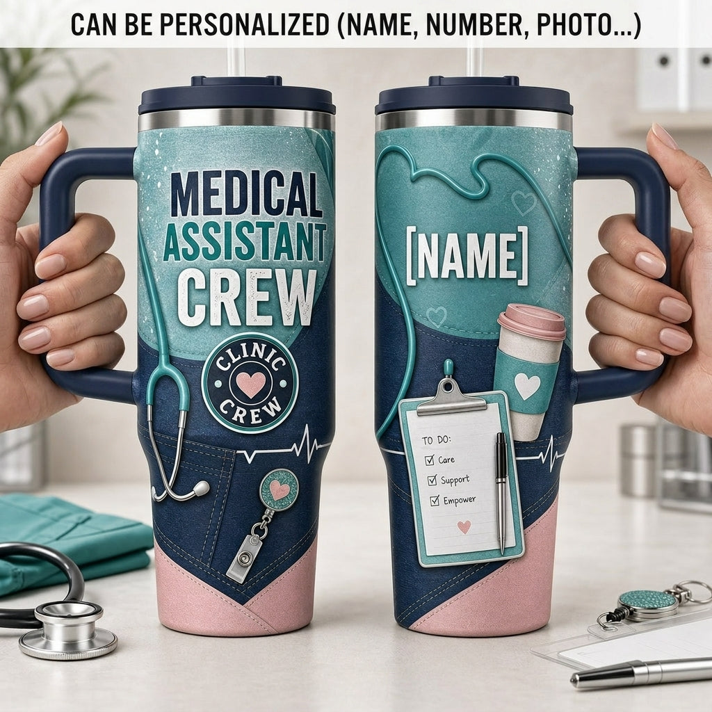 Personalized Medical Assistant Crew 40oz Tumbler with Handle - Custom Name Clinic Staff Gift