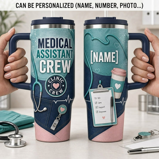 Personalized Medical Assistant Crew 40oz Tumbler with Handle - Custom Name Clinic Staff Gift