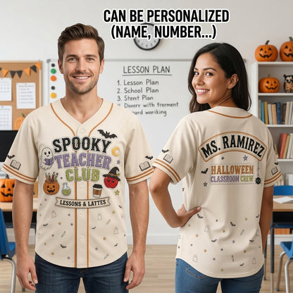 Personalized Spooky Teacher Club Baseball Jersey - Custom Name Halloween Classroom Crew Shirt