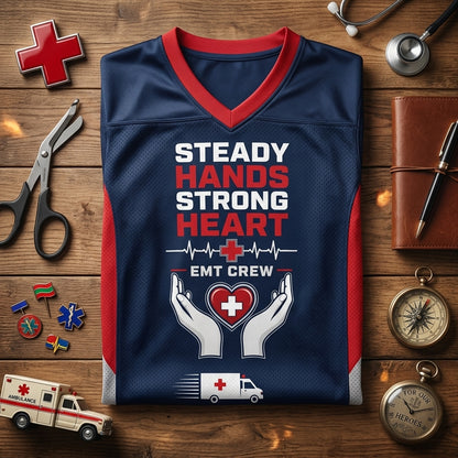 Personalized EMT Football Jersey - Steady Hands Strong Heart Custom Name First Responder Apparel