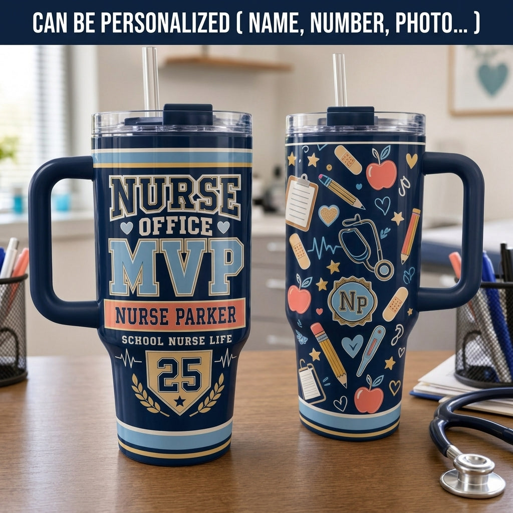 Personalized School Nurse MVP 40oz Tumbler with Handle - Custom Name Healthcare Gift