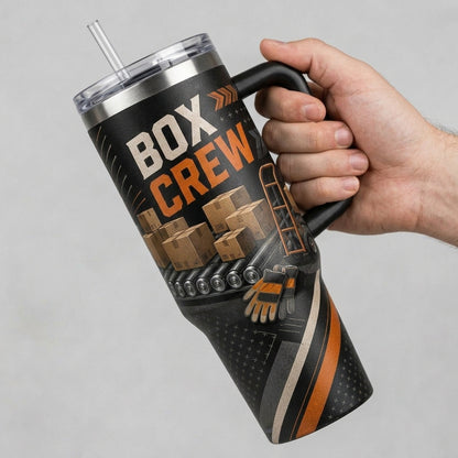 Personalized Package Handler Box Crew 40oz Tumbler with Handle - Custom Name Gift for Warehouse Workers - 40oz tumbler mockup 4