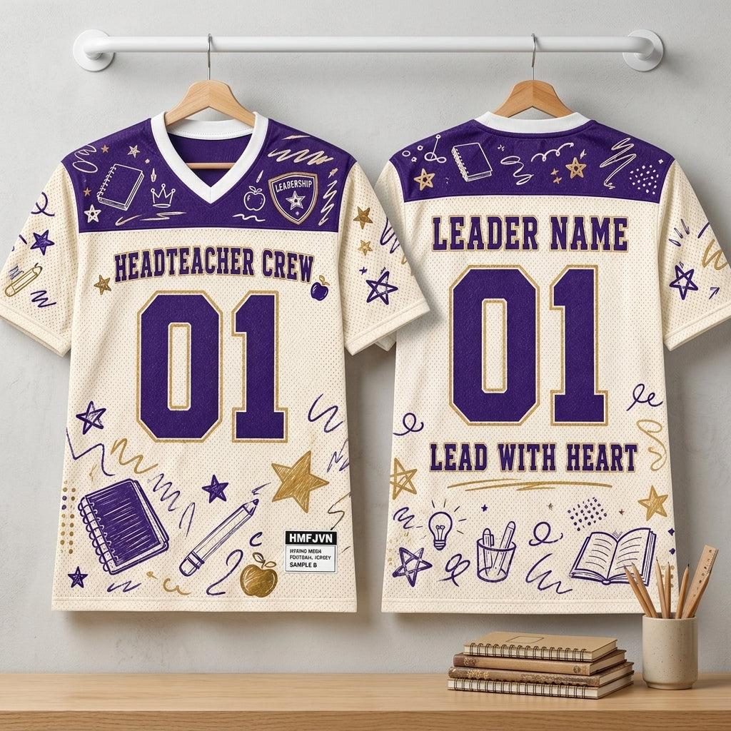 Personalized Headteacher Crew Mesh Football Jersey - Custom Name Leader School Spirit Apparel