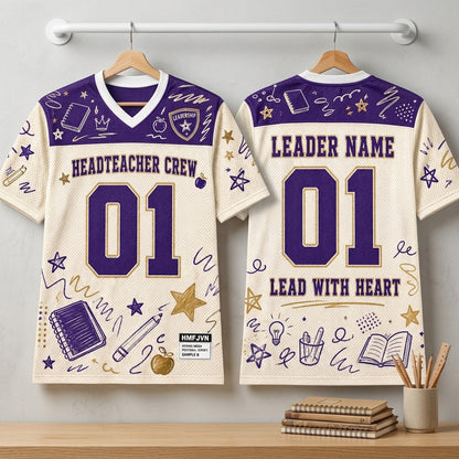Personalized Headteacher Crew Mesh Football Jersey - Custom Name Leader School Spirit Apparel
