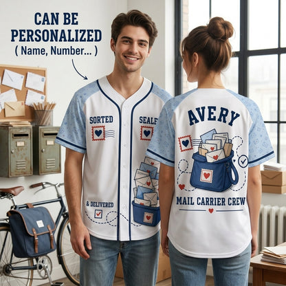 Personalized Mail Carrier Crew Baseball Jersey - Custom Name Postal Worker Gift for Men & Women