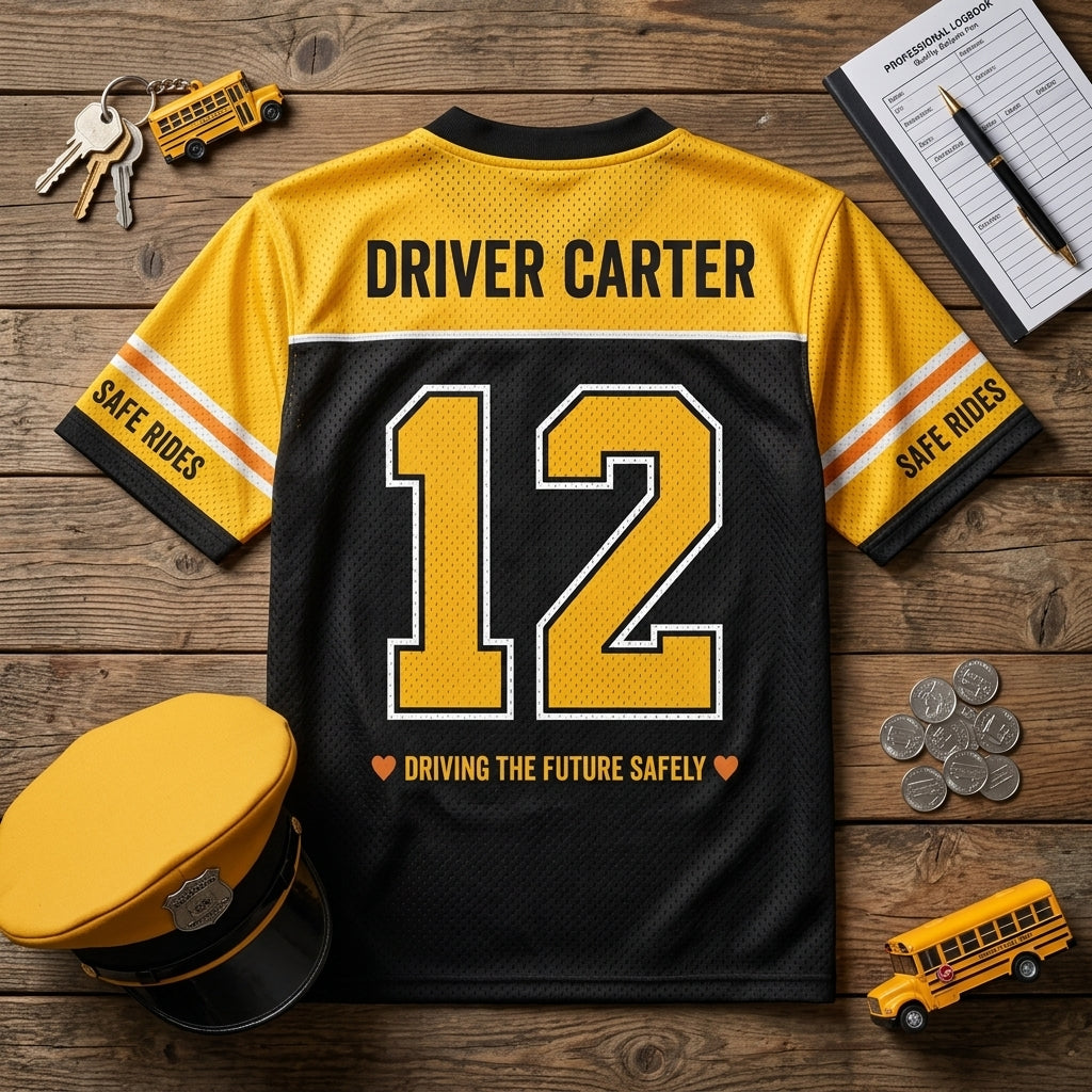 Personalized School Bus Driver Football Jersey - Custom Name & Number Precious Cargo Crew Mesh Shirt