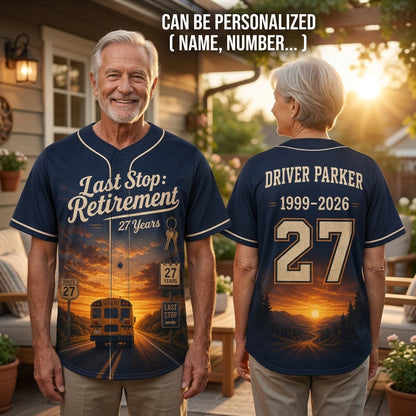 Personalized School Bus Driver Retirement Baseball Jersey - Custom Name & Years Service Gift