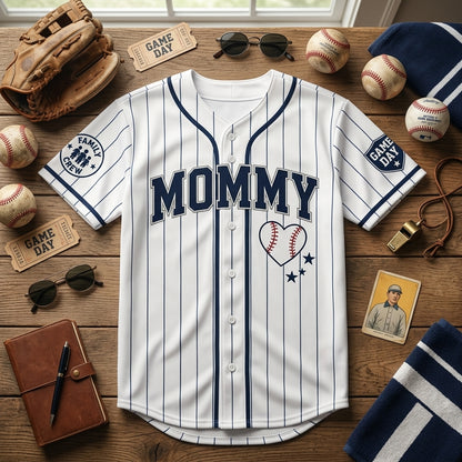 Personalized Mommy Baseball Jersey - Custom Name and Number Pinstripe Jersey for Women, Game Day Family Crew Shirt