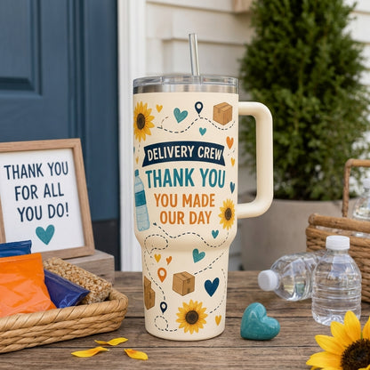 Personalized Delivery Crew Appreciation 40oz Tumbler with Handle - Custom Thank You Gift for Mail Carrier