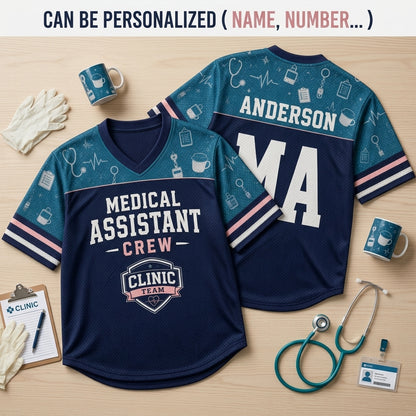 Personalized Medical Assistant Crew Football Jersey - Custom Name Healthcare Clinic Team Hybrid Mesh Shirt - football jersey product view 2