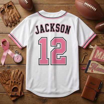 Personalized Football Mama Baseball Jersey - Custom Name and Number White & Pink Athletic Shirt for Moms