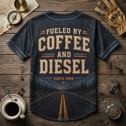 Personalized Road Warrior Truck Driver Baseball Jersey - Custom Fueled by Coffee and Diesel Gift for Truckers