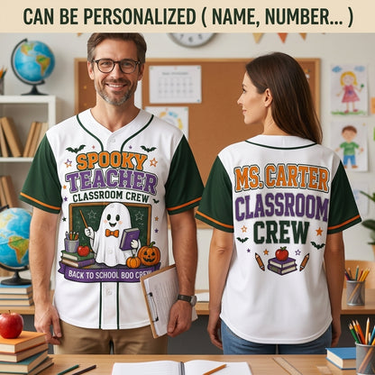 Personalized Spooky Teacher Baseball Jersey - Custom Classroom Crew Halloween Shirt, Back to School Boo Crew Gift