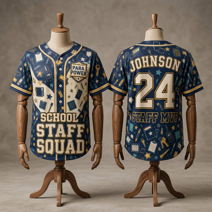 Personalized School Staff Squad Baseball Jersey - Custom Para Power Paraprofessional Gift with Name and Number