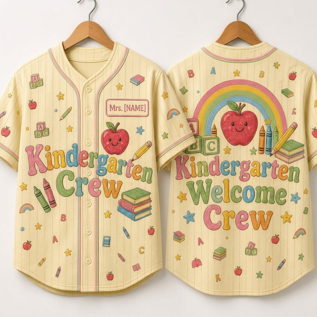 Personalized Kindergarten Crew Teacher Baseball Jersey - Custom Name Welcome Crew School Shirt