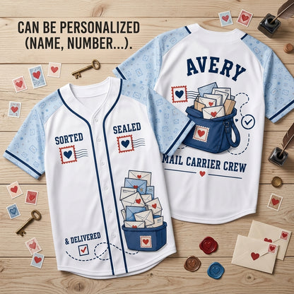 Personalized Mail Carrier Crew Baseball Jersey - Custom Name Postal Worker Gift for Men & Women