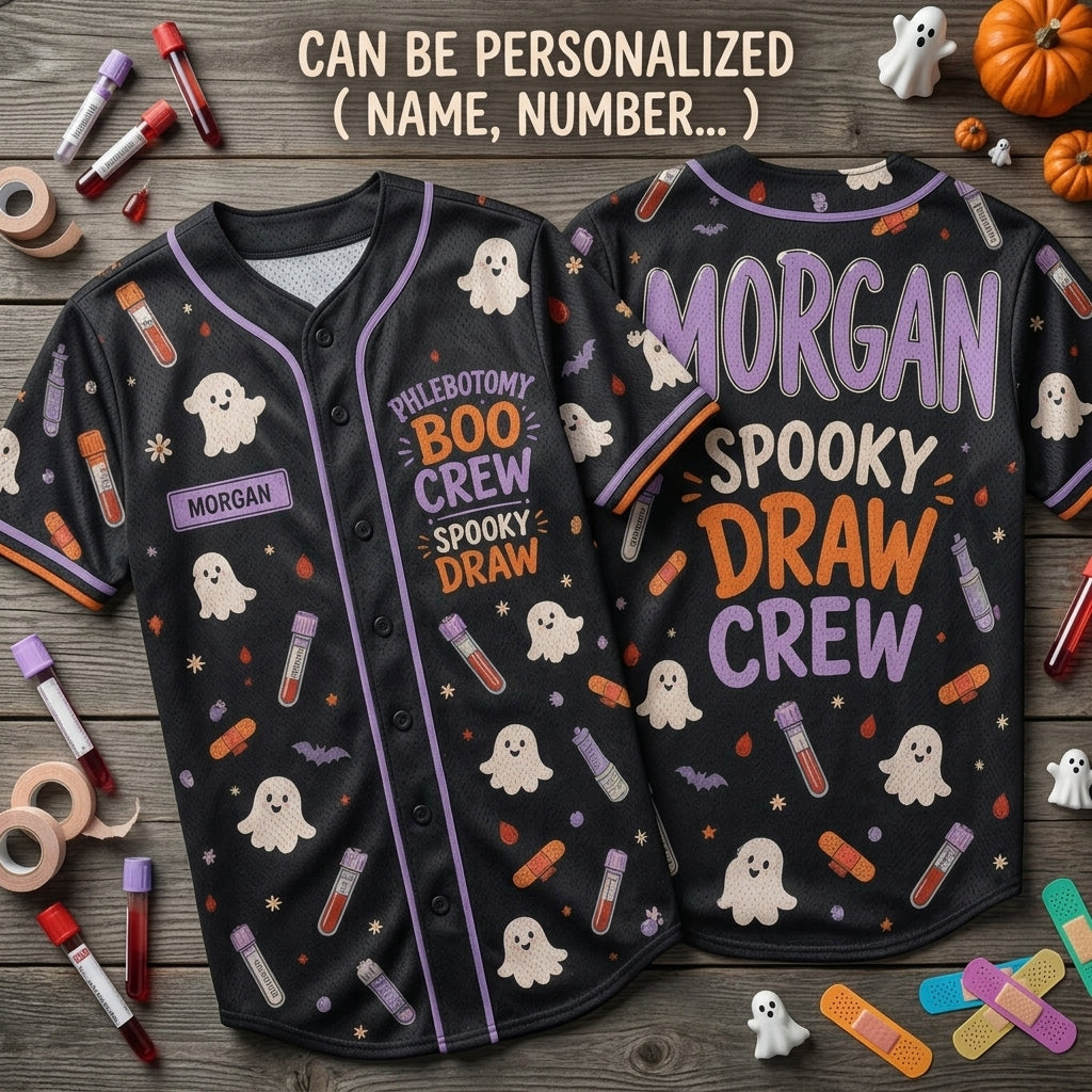 Personalized Phlebotomy Boo Crew Halloween Baseball Jersey - Custom Name Phlebotomist Spooky Draw Gift
