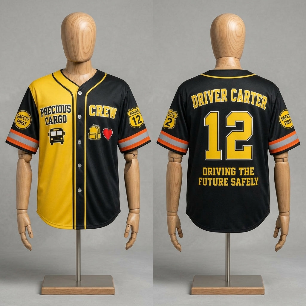 Personalized School Bus Driver Baseball Jersey - Custom Name and Number Precious Cargo Crew Uniform