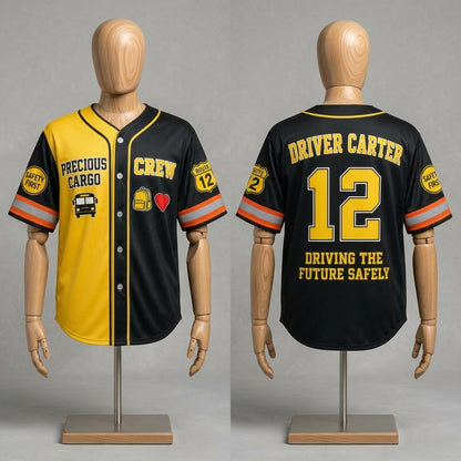Personalized School Bus Driver Baseball Jersey - Custom Name and Number Precious Cargo Crew Uniform