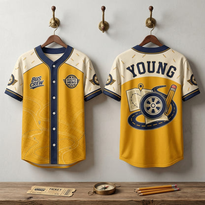 Personalized School Bus Driver Baseball Jersey - Custom Name Bus Crew Route Hero Appreciation Gift