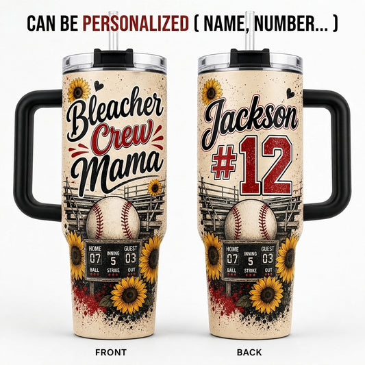 Personalized Bleacher Crew Mama 40oz Tumbler with Handle, Custom Baseball Mom Gift with Name and Number