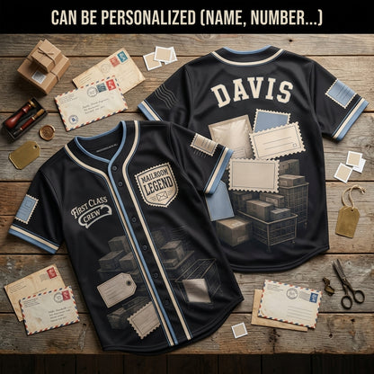 Personalized Mailroom Legend Baseball Jersey - Custom Name First Class Crew Postal Worker Gift