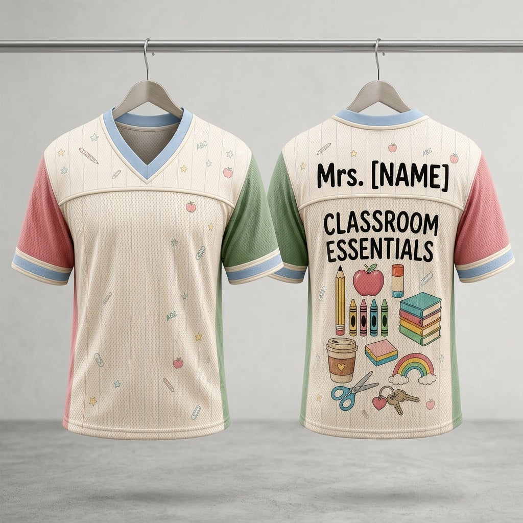 Personalized Teacher Football Jersey - Custom Name Classroom Essentials School Shirt - Back to School Gift