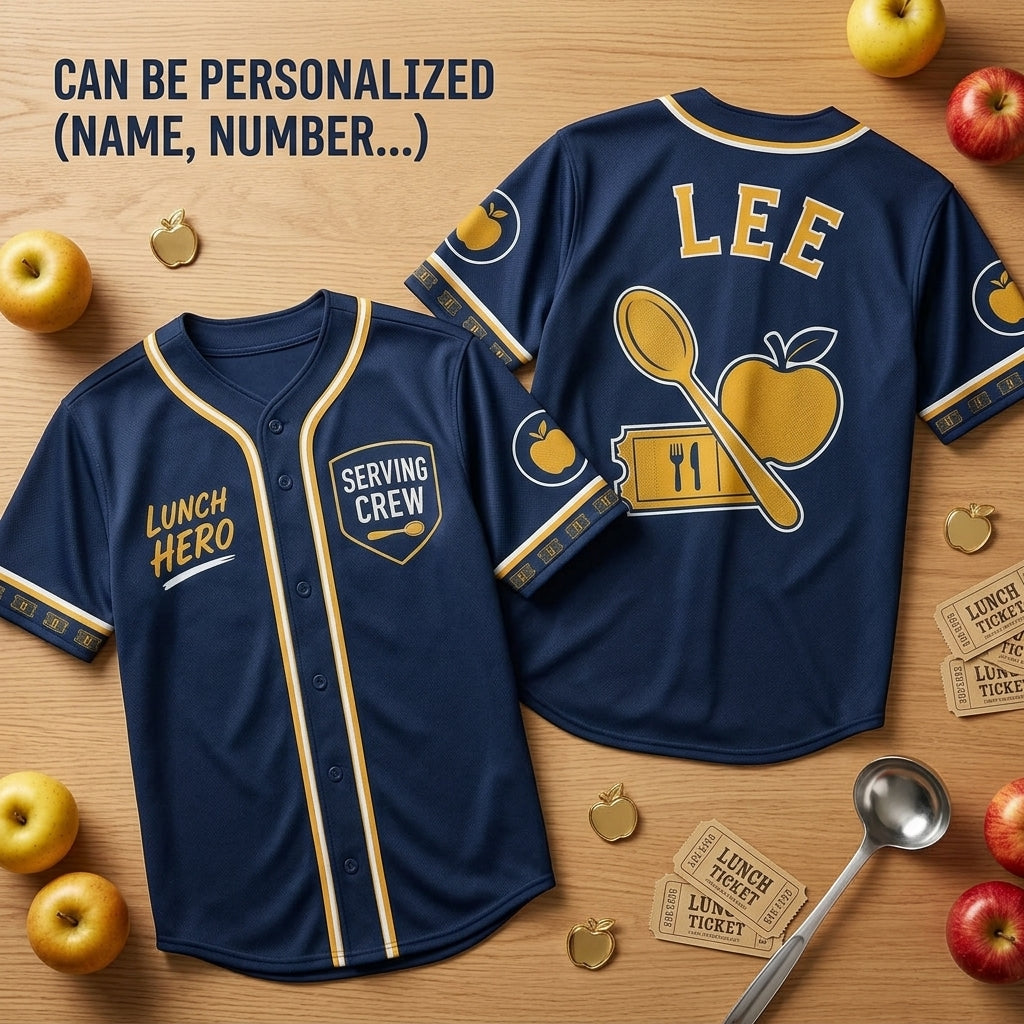Personalized Lunch Hero School Cafeteria Baseball Jersey - Custom Name Serving Crew Gift for Lunch Ladies