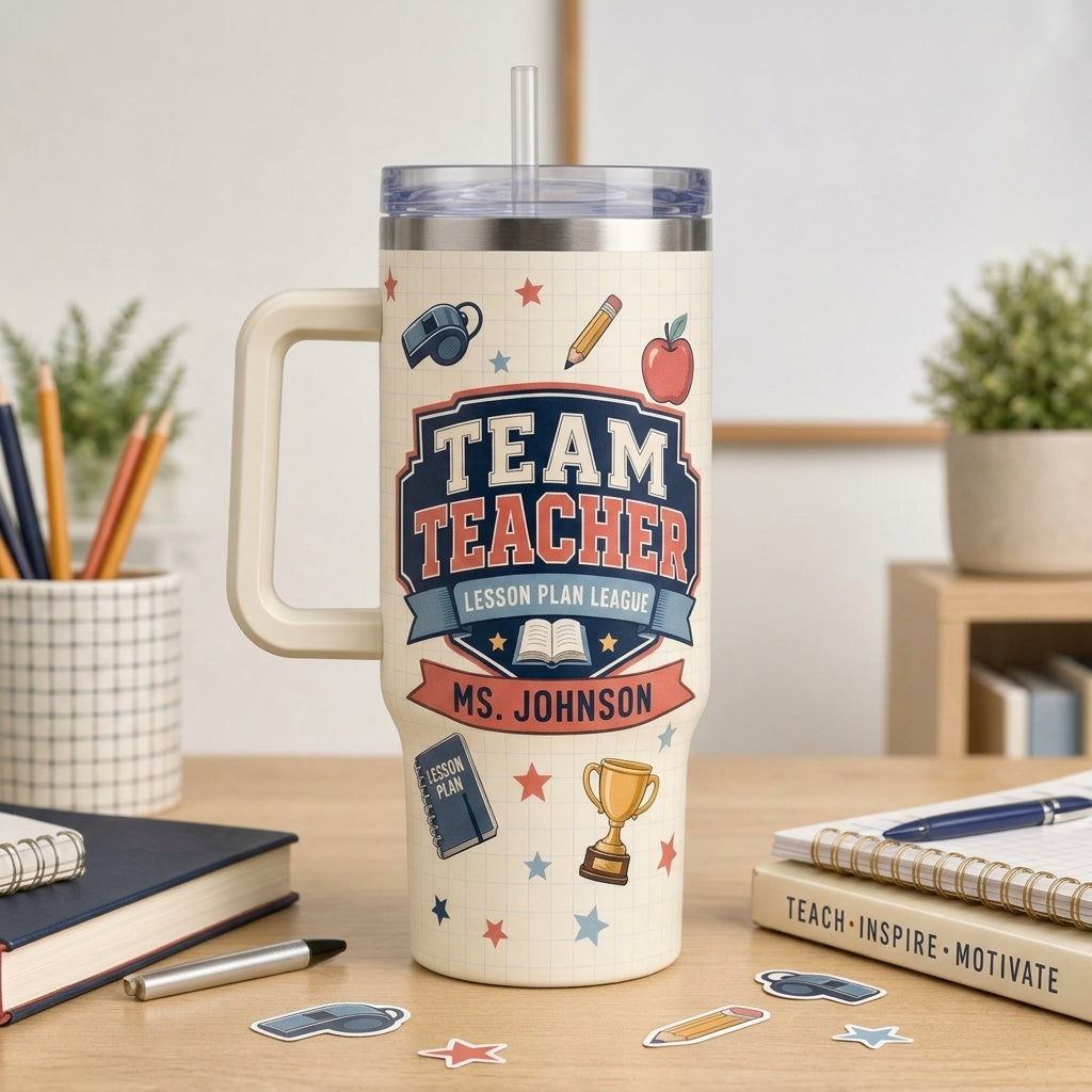 Personalized Team Teacher 40oz Tumbler with Handle - Custom Name Classroom MVP Gift