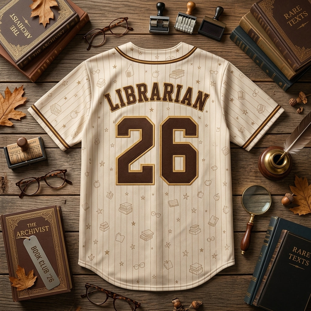 Personalized School Librarian Book Club Baseball Jersey - Custom Name and Number Teacher Gift
