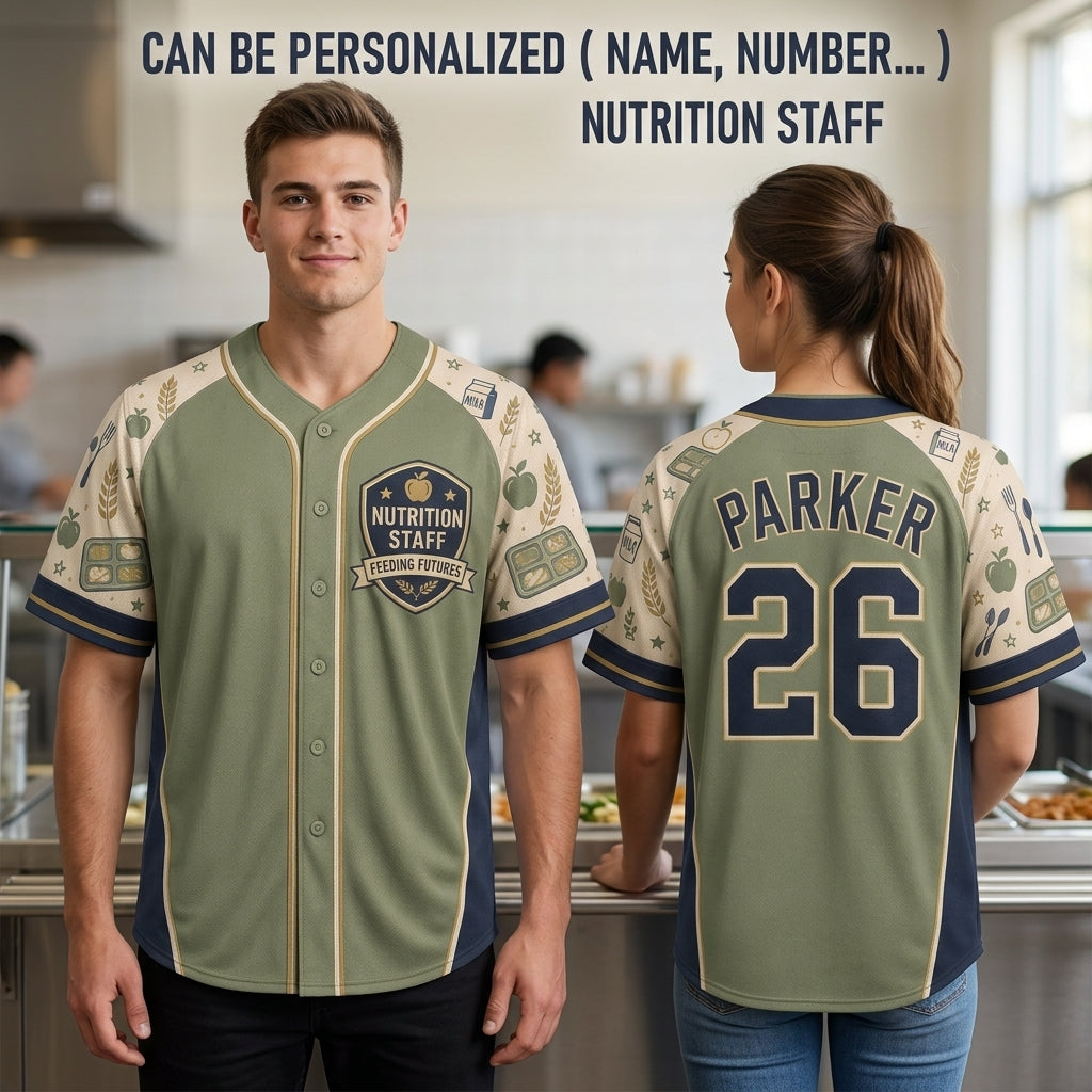Personalized Nutrition Staff Feeding Futures Baseball Jersey - Custom Name and Number School Lunch Hero Uniform