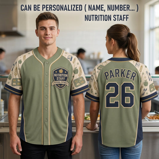 Personalized Nutrition Staff Feeding Futures Baseball Jersey - Custom Name and Number School Lunch Hero Uniform