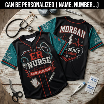 Personalized ER Nurse Emergency Care Crew Baseball Jersey - Custom Name Gift for Nursing Heroes