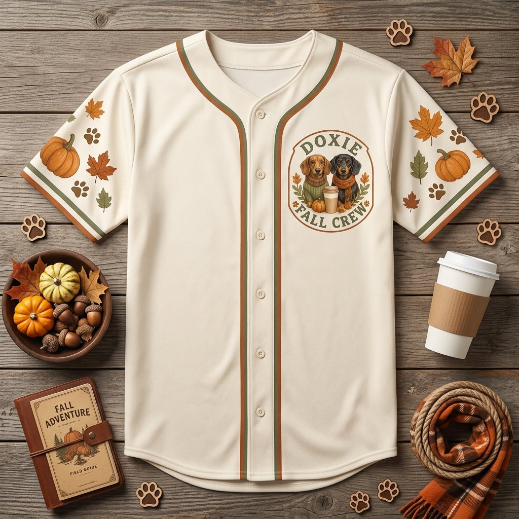 Personalized Pumpkin Spice Dachshund Baseball Jersey - Custom Doxie Mom Fall Crew Shirt