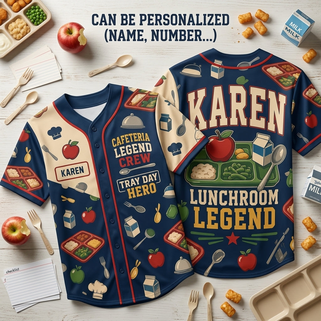 Personalized Lunchroom Legend Baseball Jersey - Custom Cafeteria Legend Crew School Staff Shirt