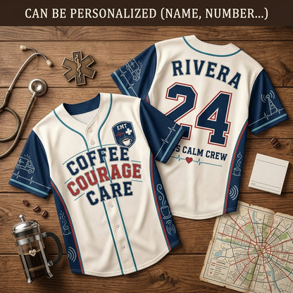 Personalized EMT Baseball Jersey - Custom Name & Number Coffee Courage Care First Responder Gift