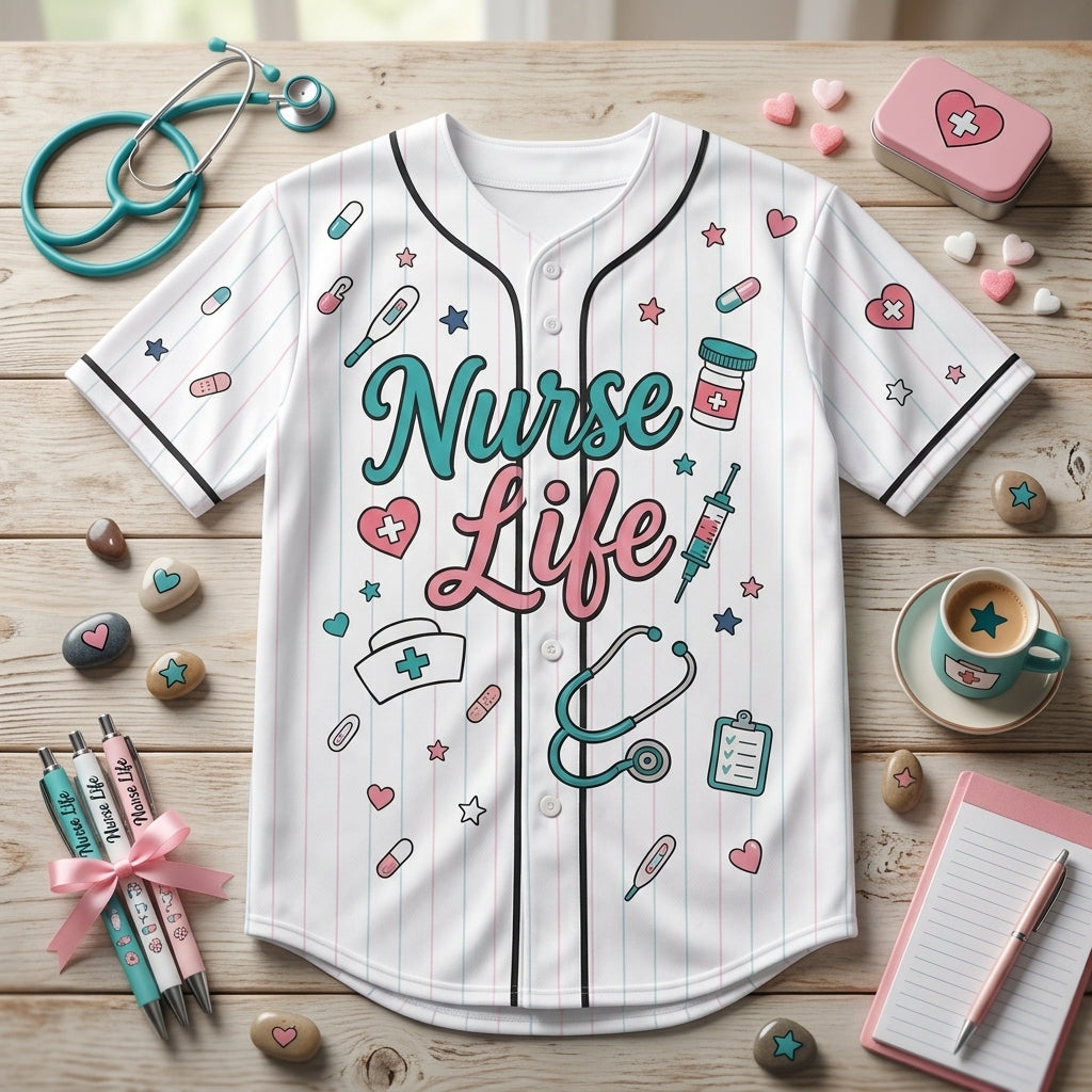 Personalized Nurse Life Baseball Jersey - Custom Name Nursing School Survival Kit Apparel
