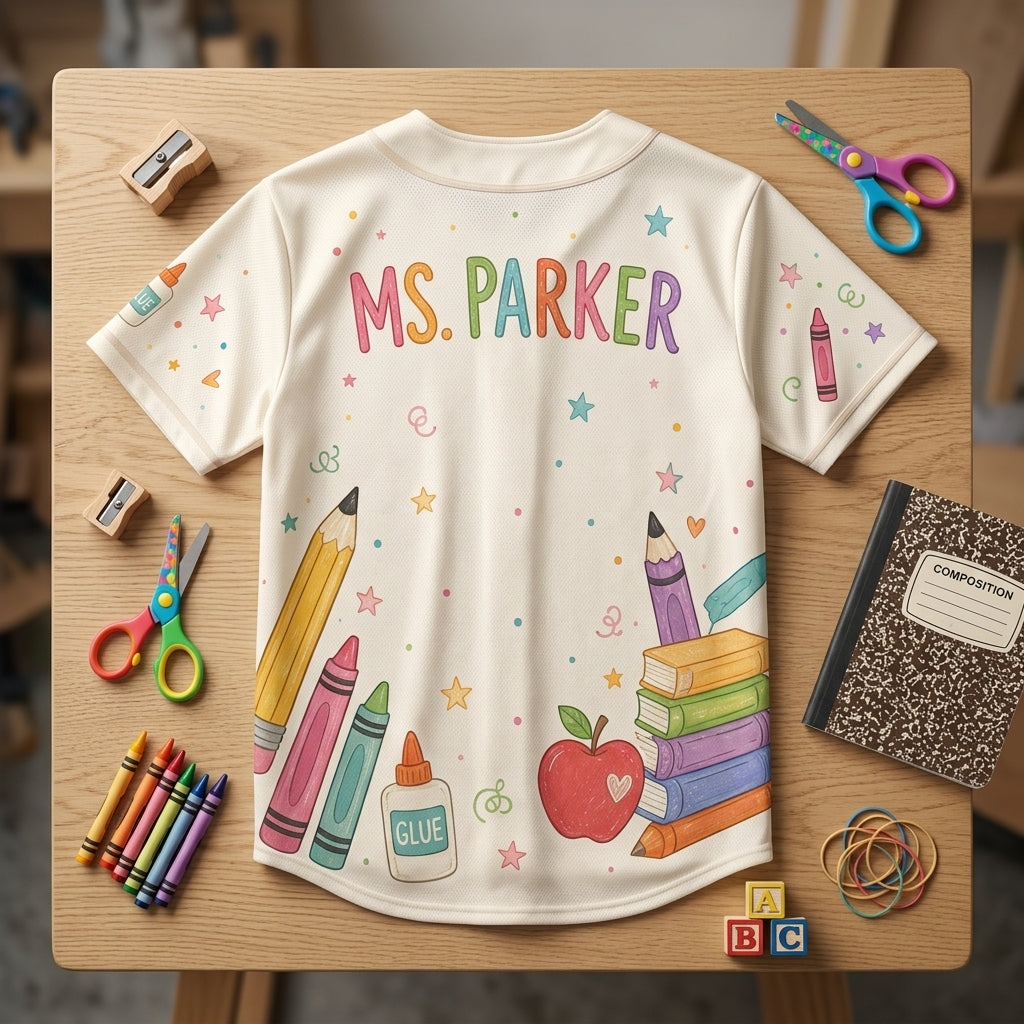 Personalized Kindergarten Crew Teacher Baseball Jersey - Custom Name Back to School Sporty Shirt