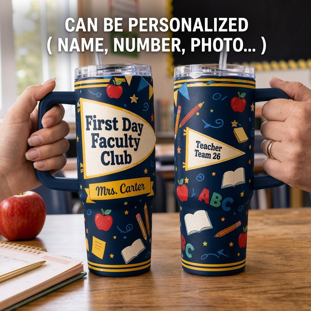 Personalized First Day Faculty Club 40oz Tumbler with Handle - Custom Name Teacher Appreciation Gift