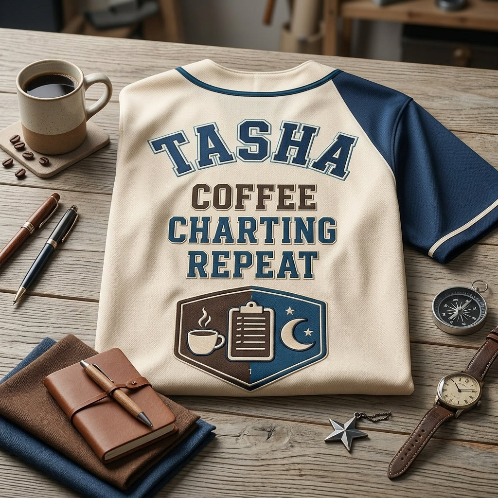Personalized Coffee Charting Repeat Baseball Jersey - Custom Name Medical Crew Apparel