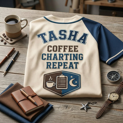 Personalized Coffee Charting Repeat Baseball Jersey - Custom Name Medical Crew Apparel