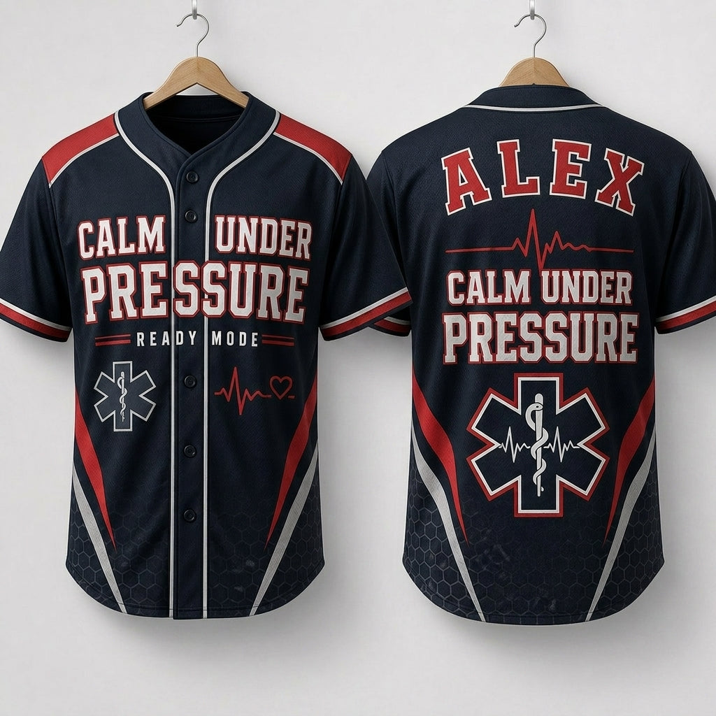 Personalized EMS Paramedic Baseball Jersey - Custom Name Calm Under Pressure First Responder Athletic Shirt